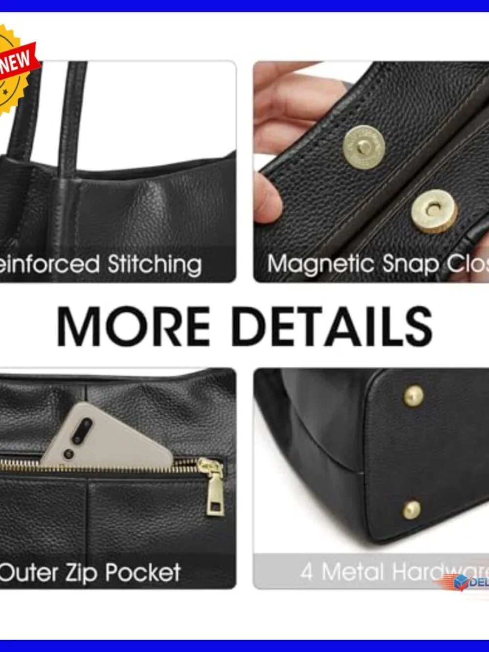 Soft Genuine Leather Hobo Shoulder Bag with Magnetic Closure